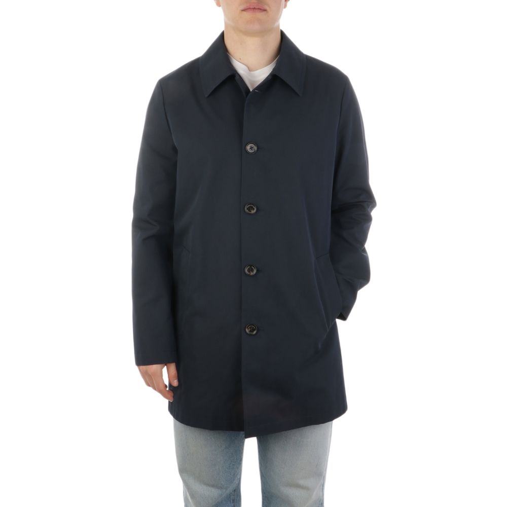 Blue Cotton Men's Trench Coat
