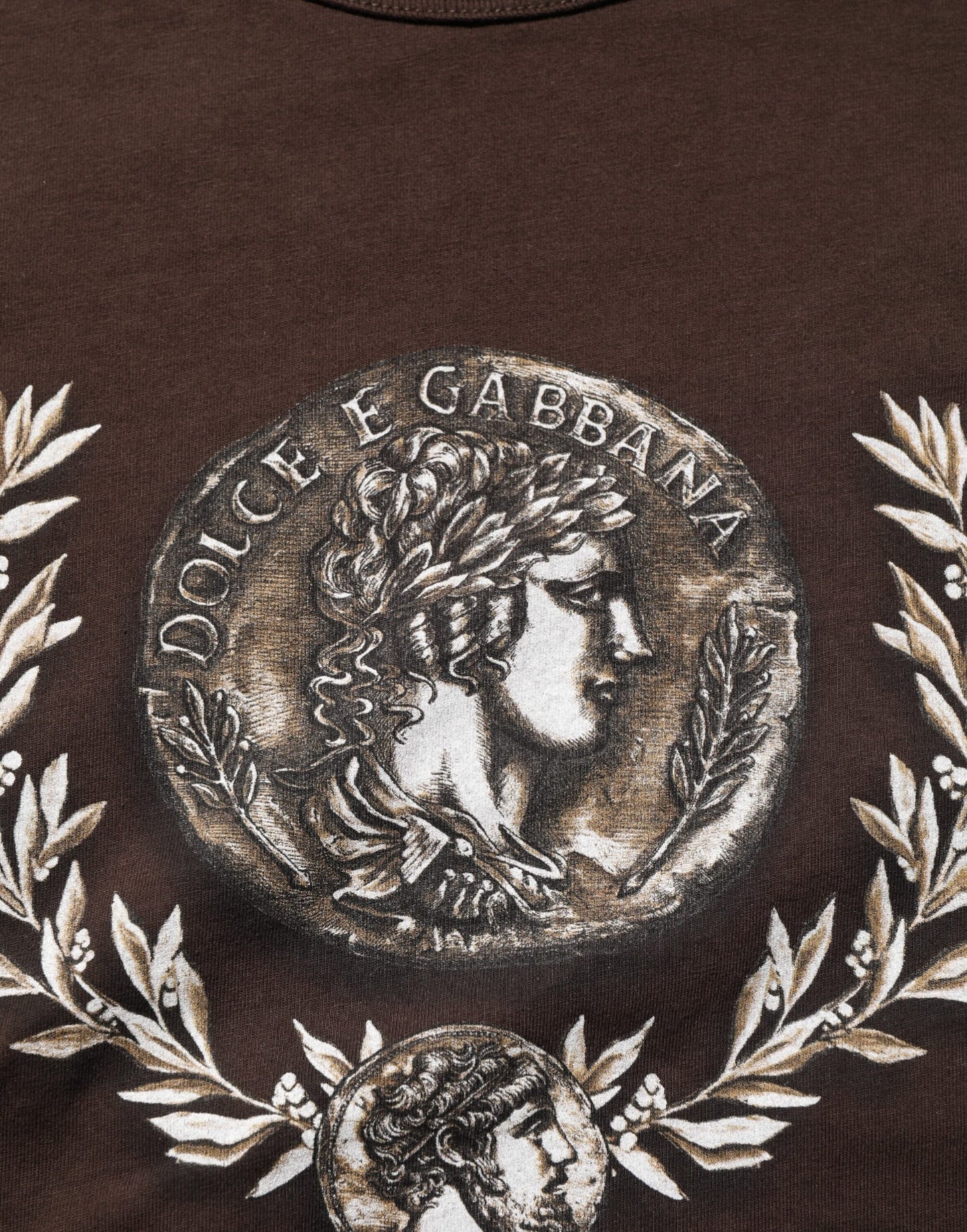 Brown Coin Laurel Print Men Crew Neck T-shirt