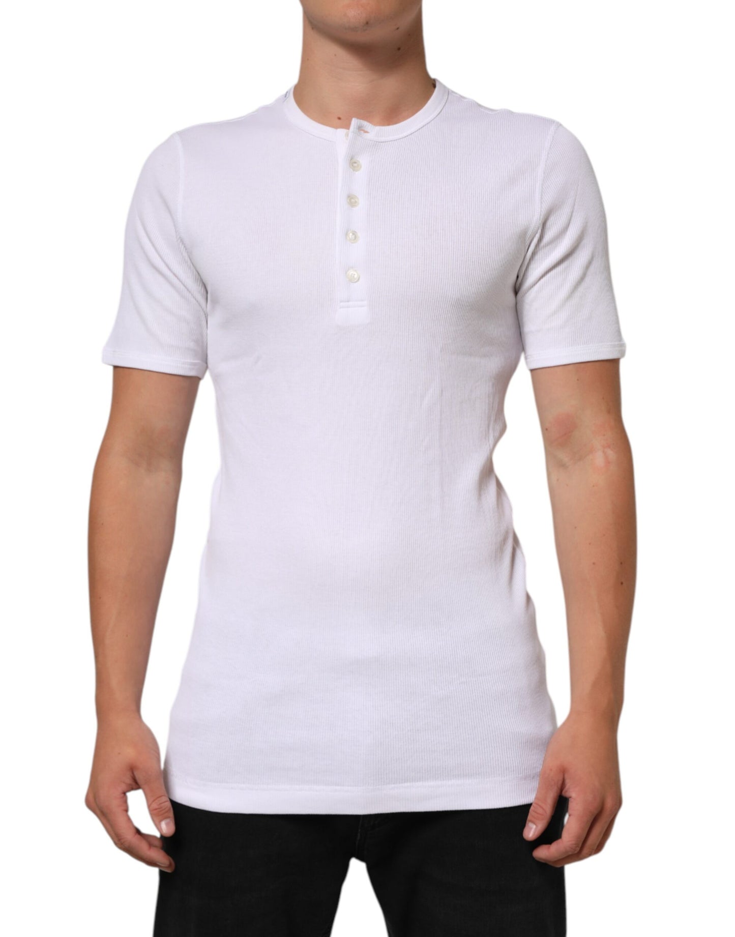 White Cotton Button Henley Shirt Men T-shirt