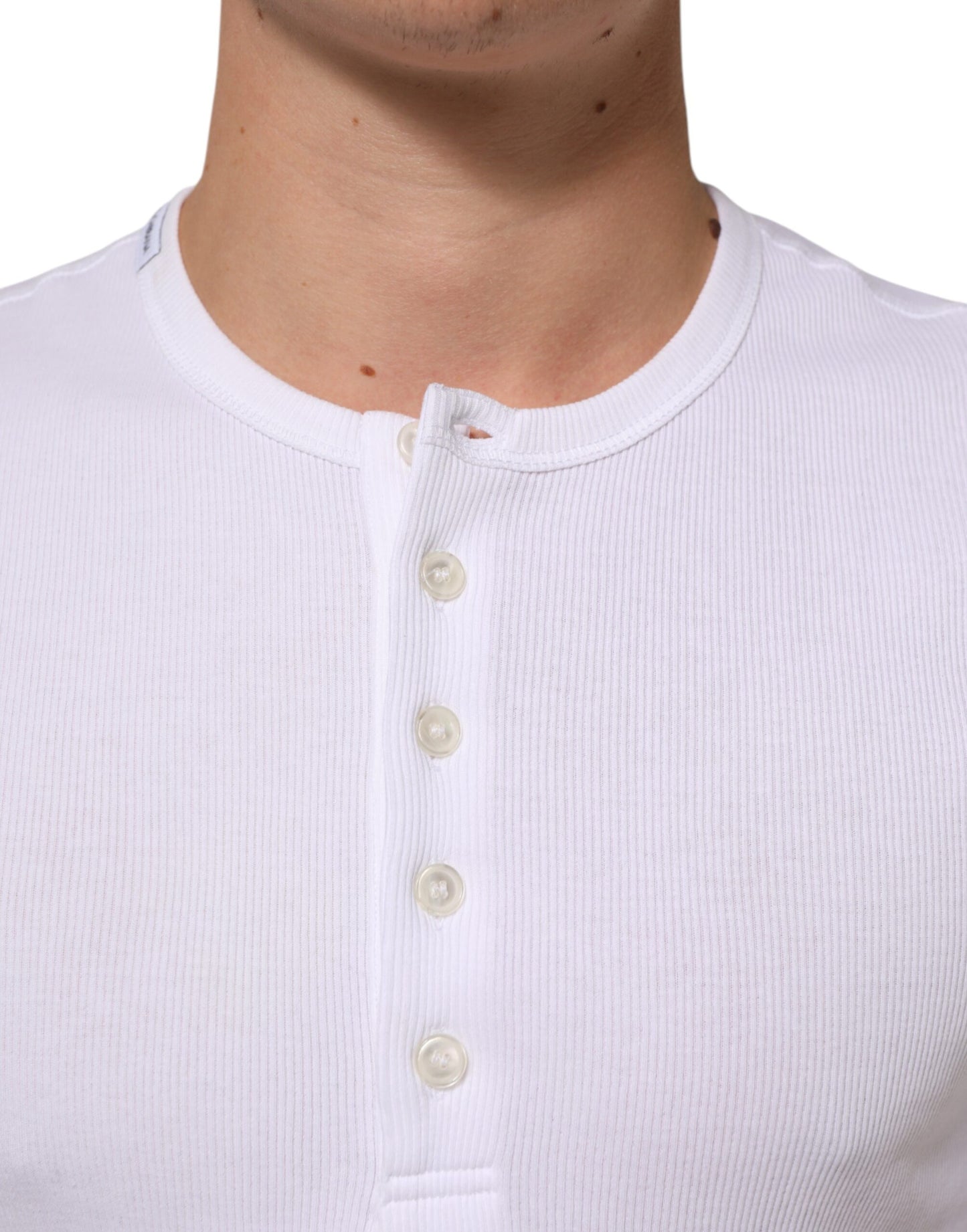 White Cotton Button Henley Shirt Men T-shirt