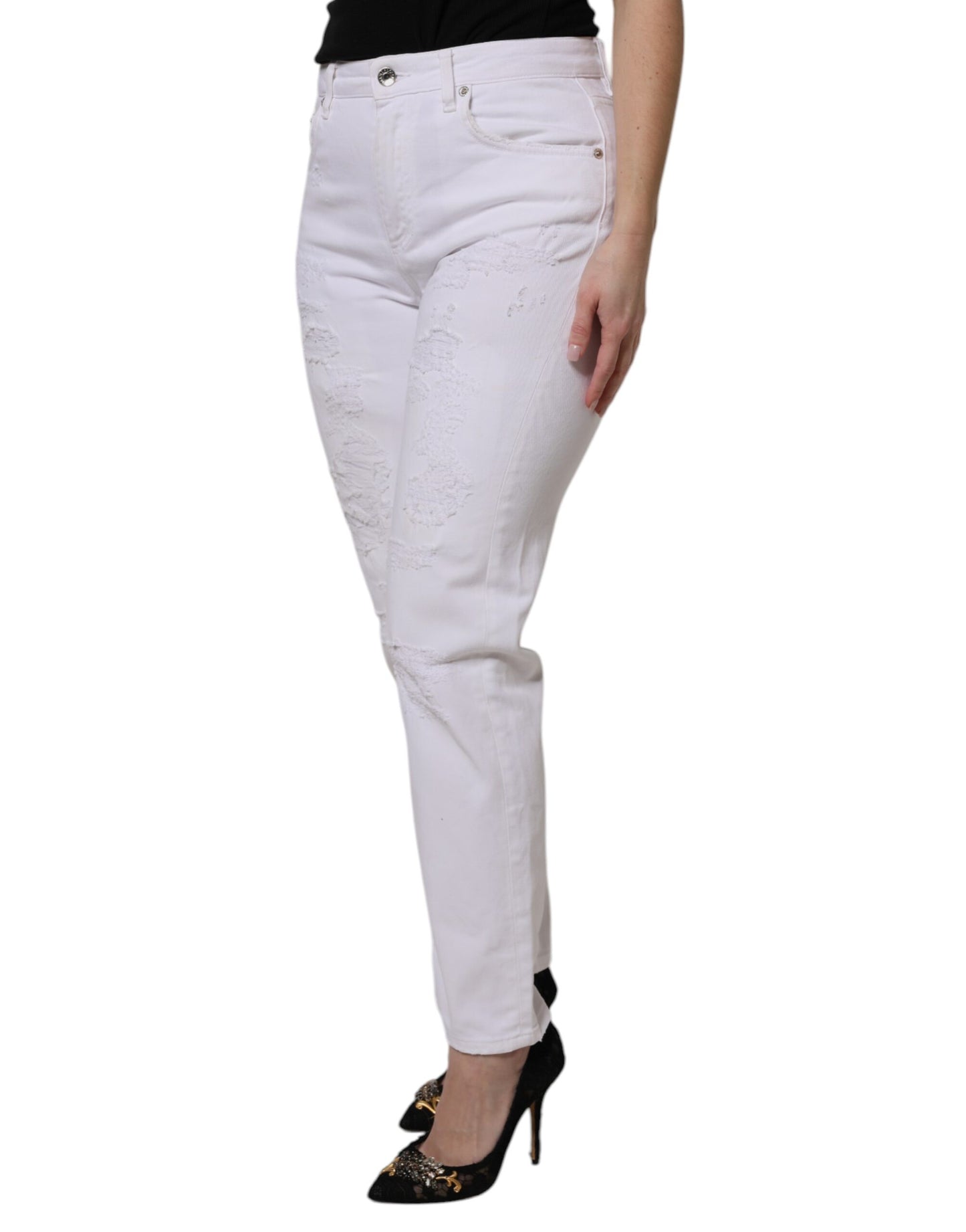 White Cotton Tattered BOYFRIEND Denim Jeans