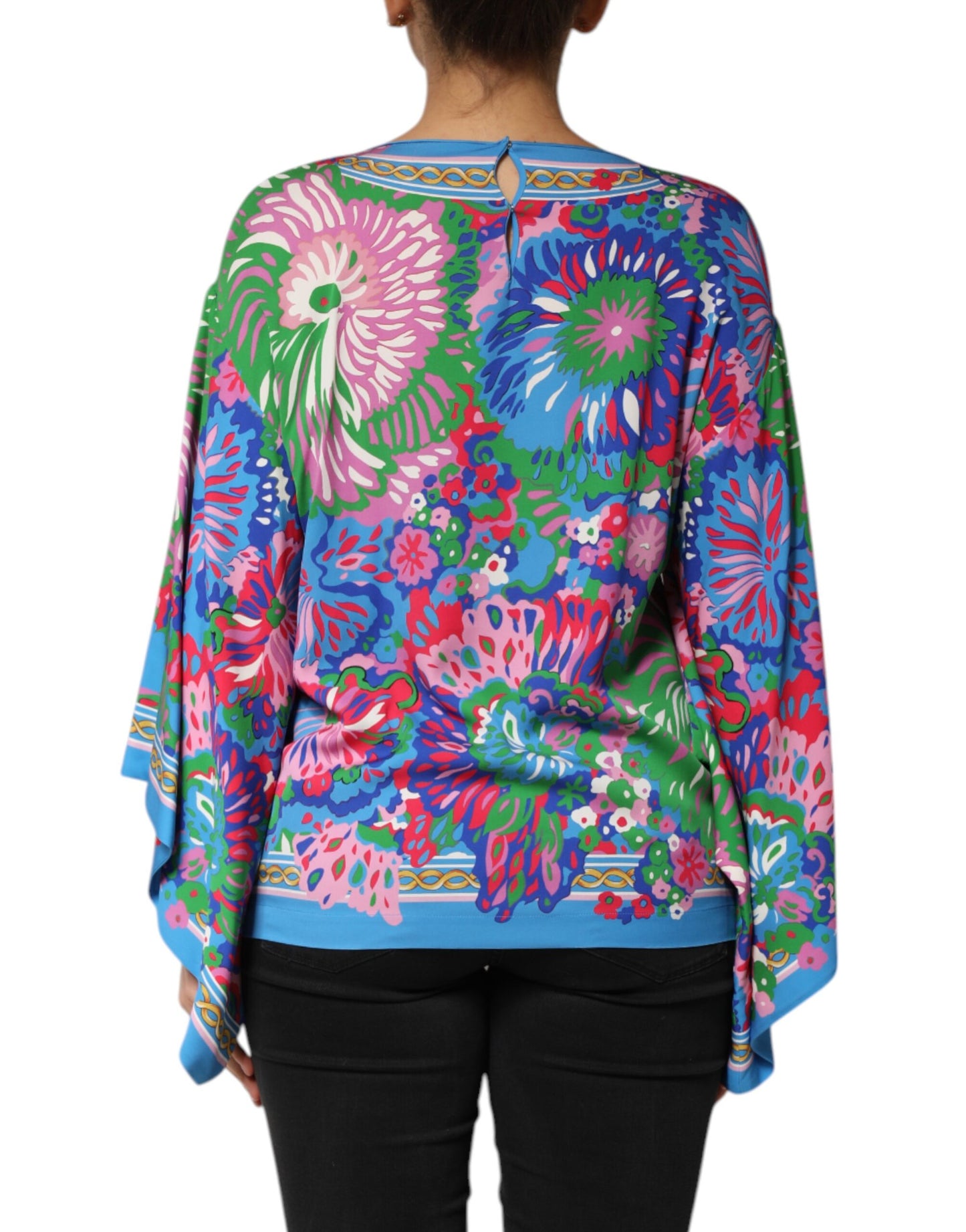 Multicolor Floral Print Silk Blouse Tunic Top