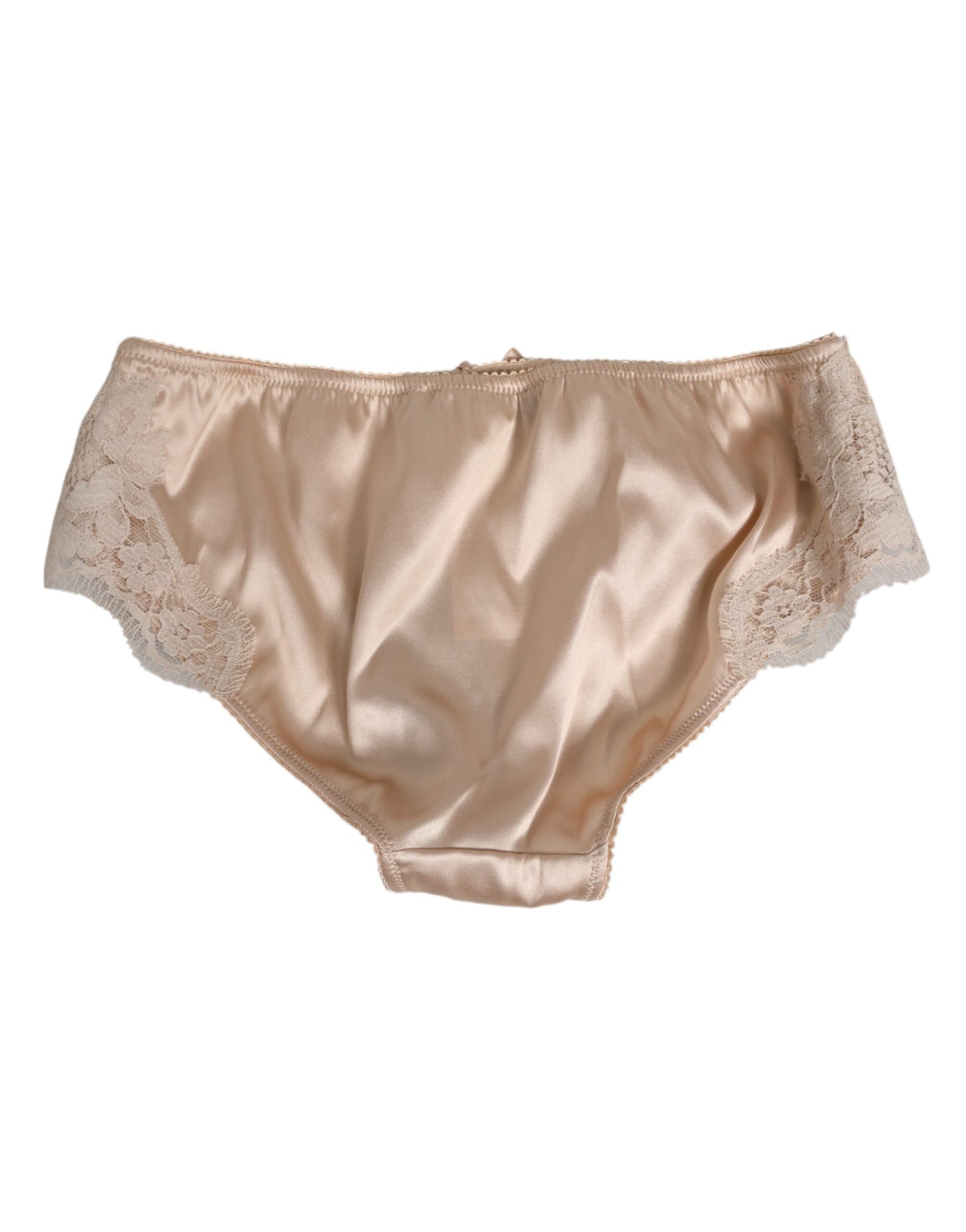 Beige Silk Satin Floral Lace Panty Brief Underwear