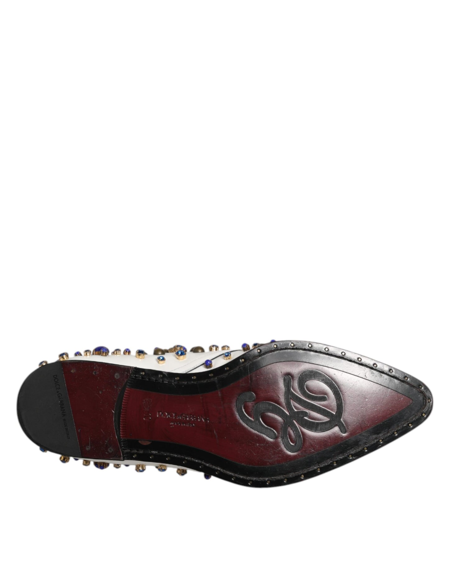 White Leather Crystals Embellished Dress Shoes