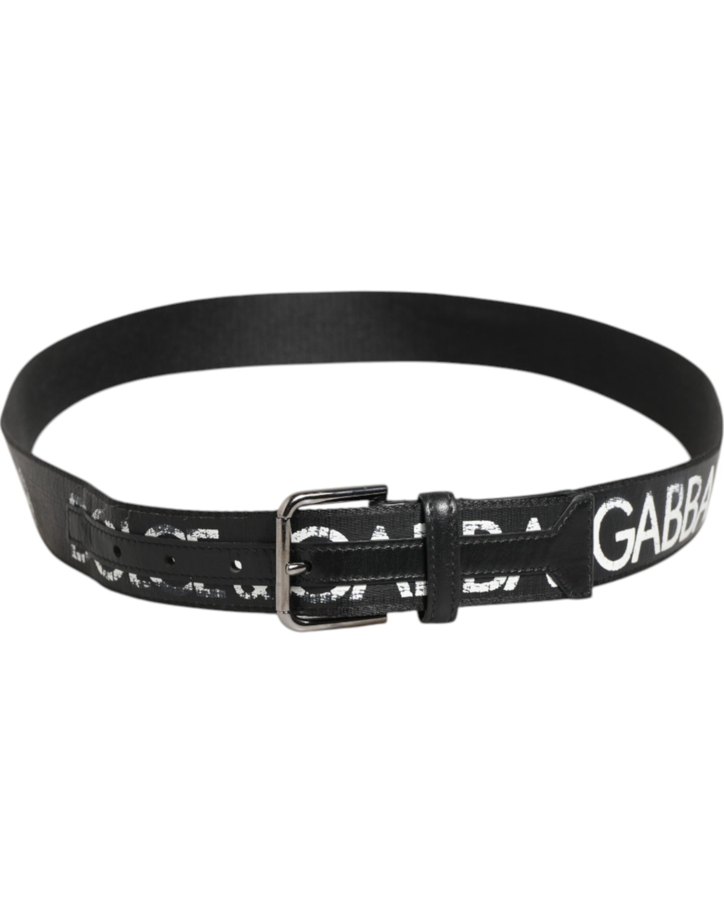 Black White Printed Metal Logo Buckle Belt