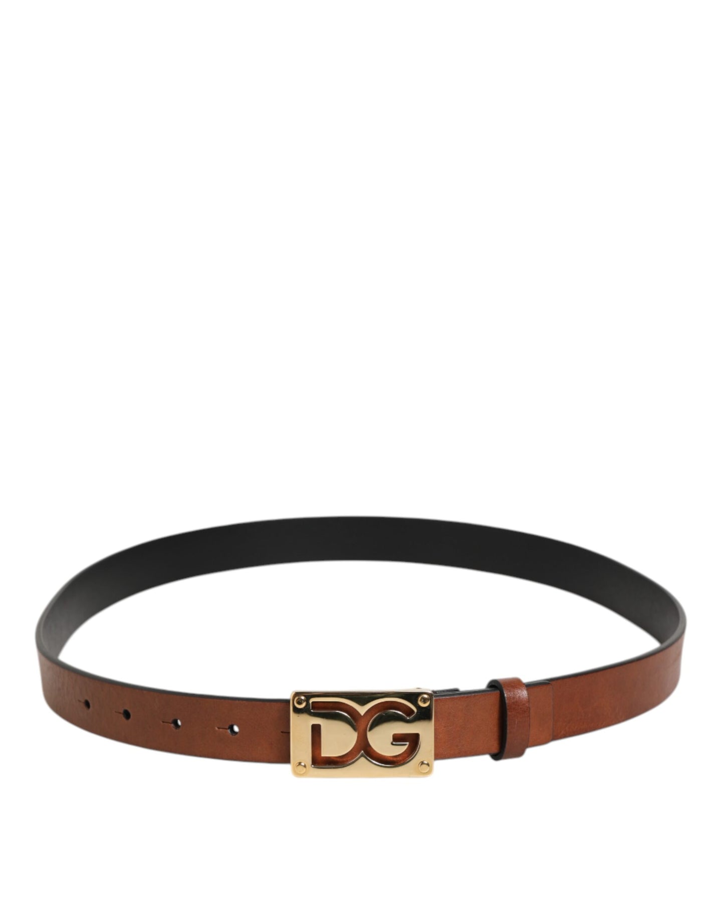 Brown Leather Classic Metal Logo Buckle Belt