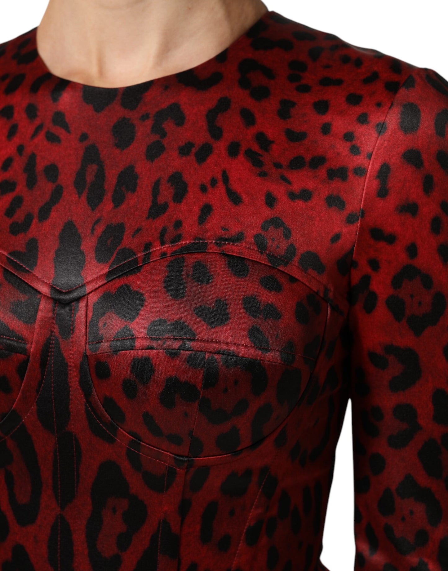 Red Leopard Sheath Long Sleeves Dress