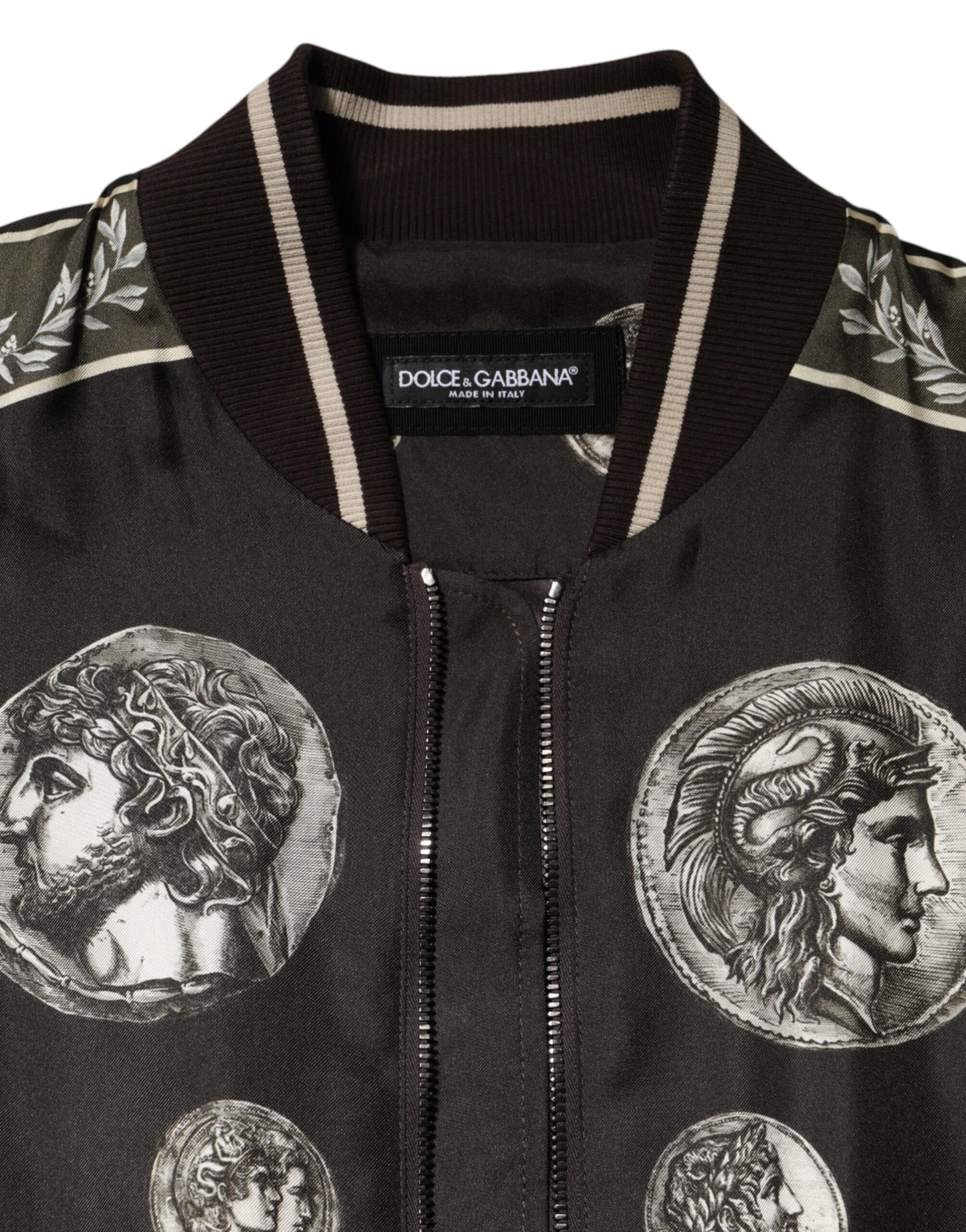 Black "Monete" Coin Print Silk Bomber Jacket