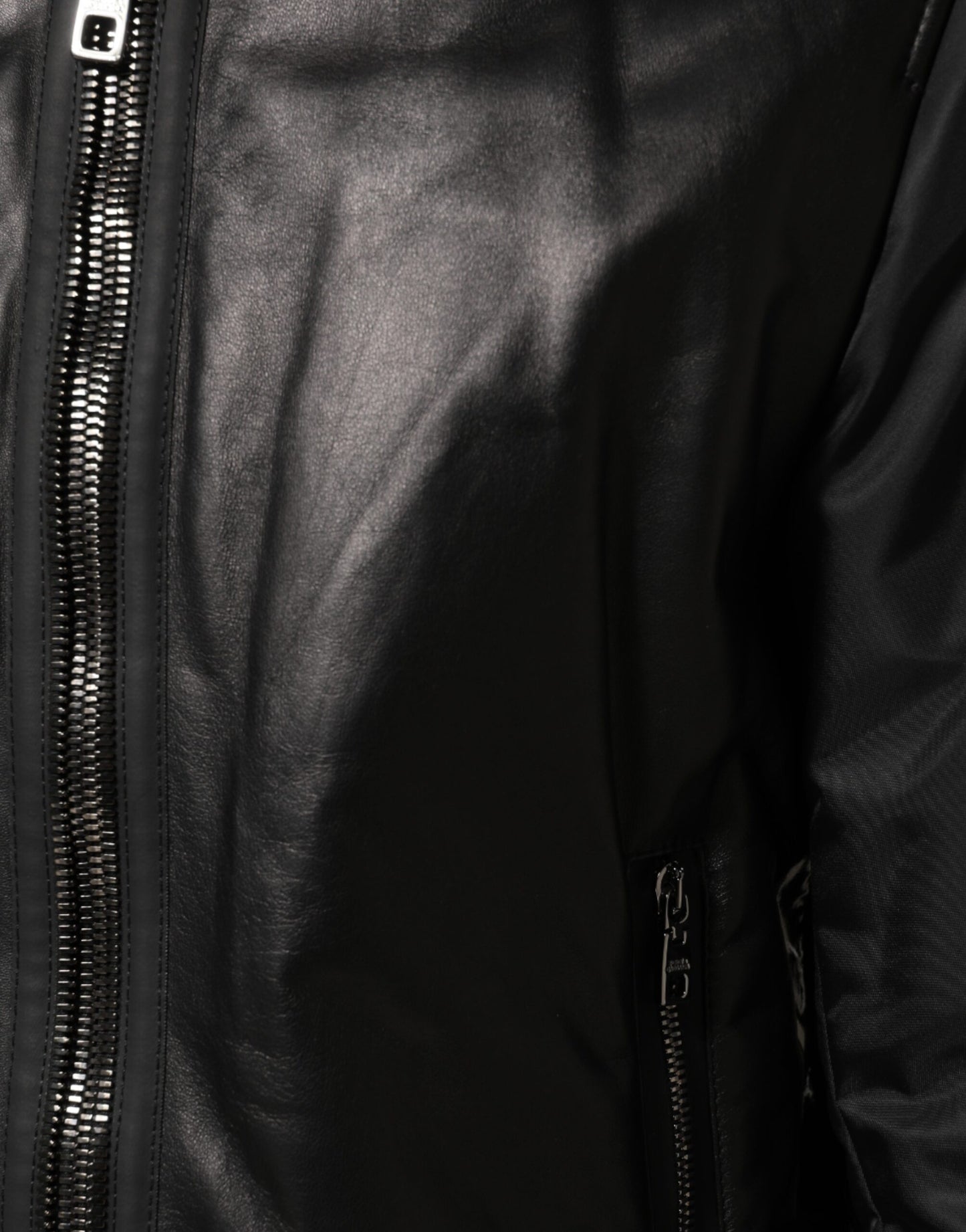 Black Leather Nylon FullZip Blouson Jacket