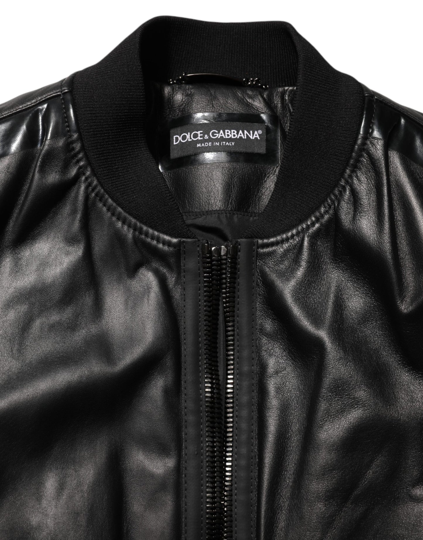 Black Leather Nylon FullZip Blouson Jacket