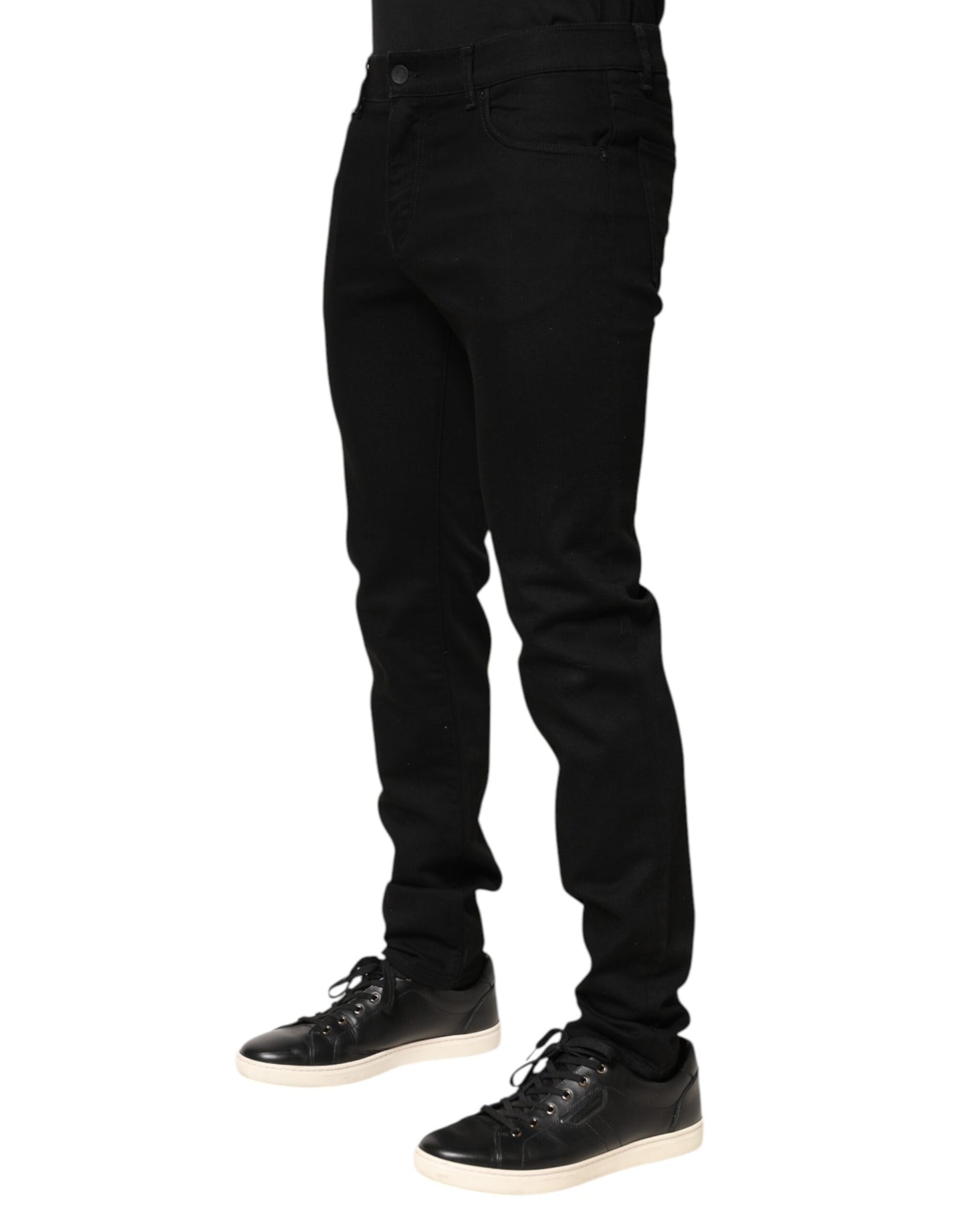 Black Cotton Mid Waist Skinny Men Denim Jeans