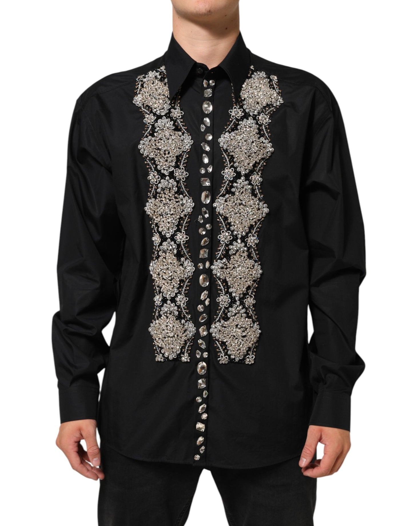 Black Embroidered Dress Men Formal Shirt