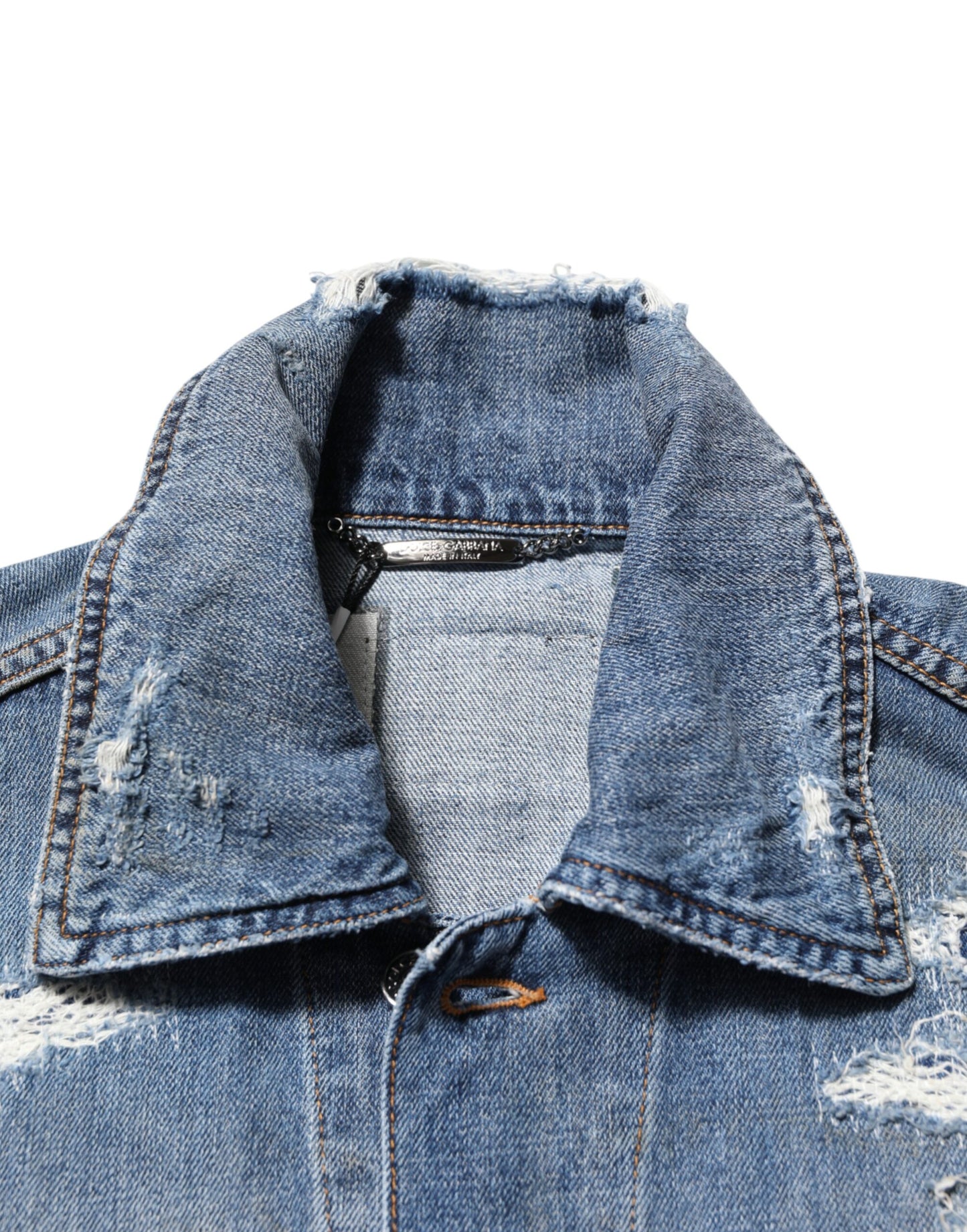 Blue Cotton Tattered Denim Blouson Jacket