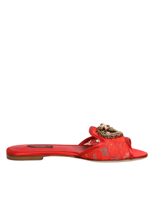 Red Devotion Lace Flats Slip On Sandals Shoes