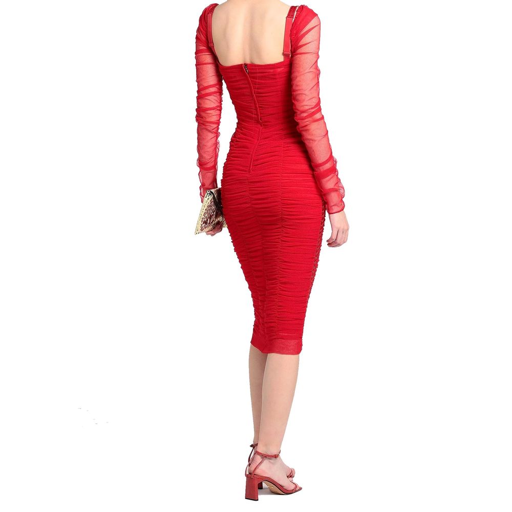 Silk Ruched Tulle Midi Dress