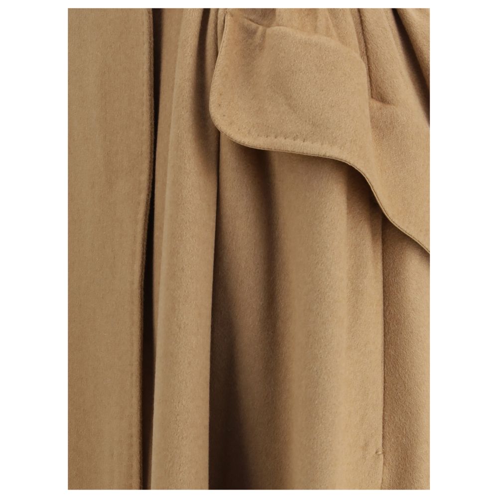Beige Camel Hair Midi Skirt