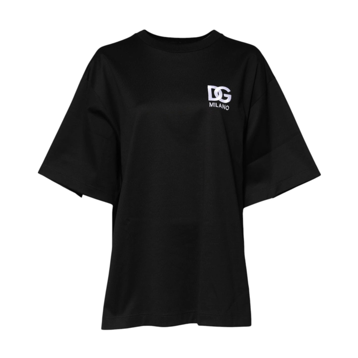 Black Cotton DG Logo Embroidery Top  T-shirt