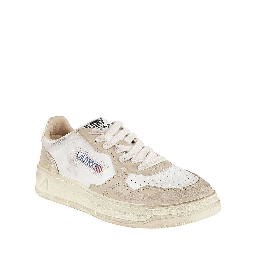 Beige Leather Athletic Sneakers