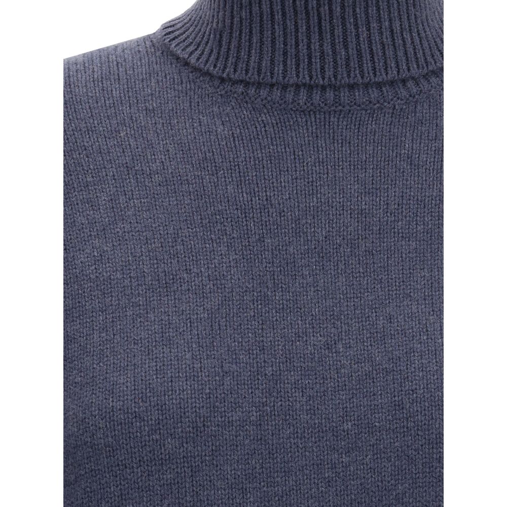 Blue Fleece Wool Turtleneck