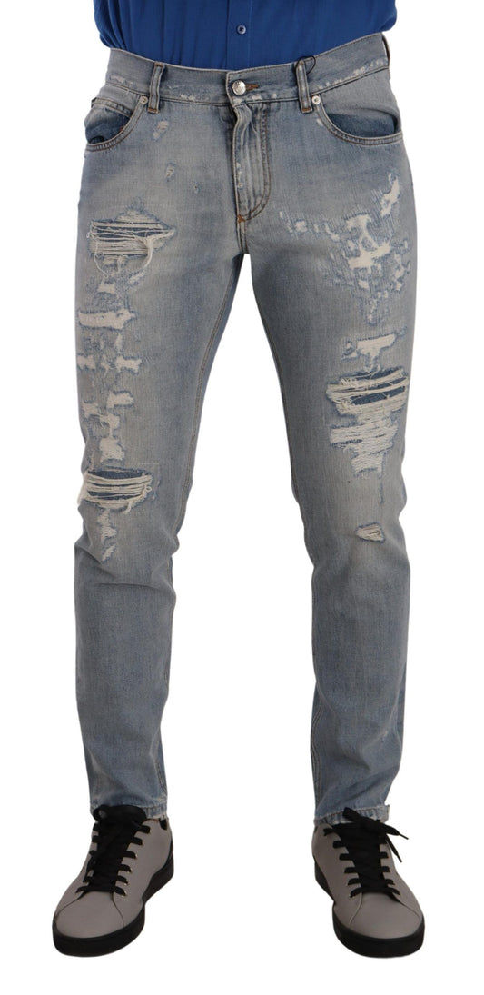 Light Blue Tattered Cotton Regular Denim Jeans