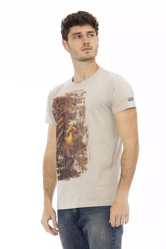 "Beige Cotton Men T-Shirt"