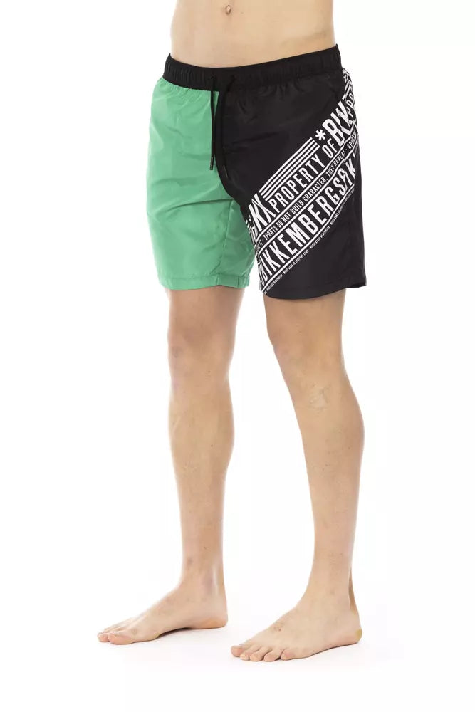 Green Polyester Men Swim Shorts