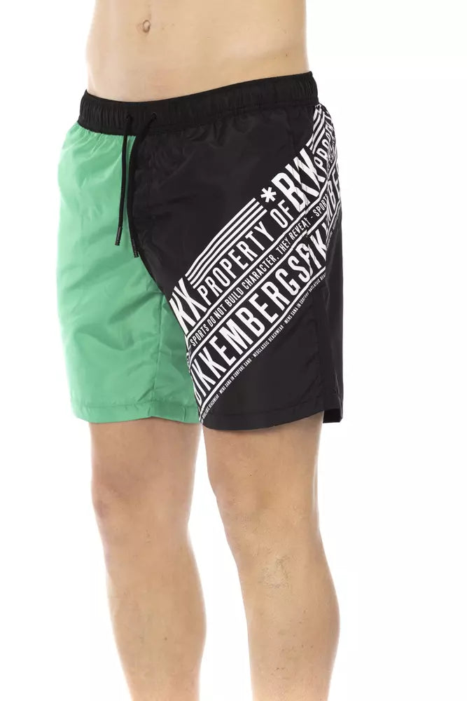 Green Polyester Men Swim Shorts