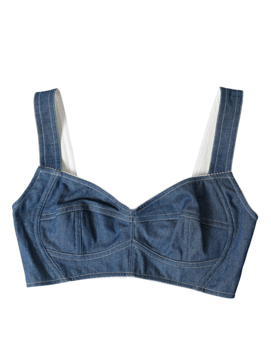 Blue Sleeveless Bustier Crop Cotton Denim Top