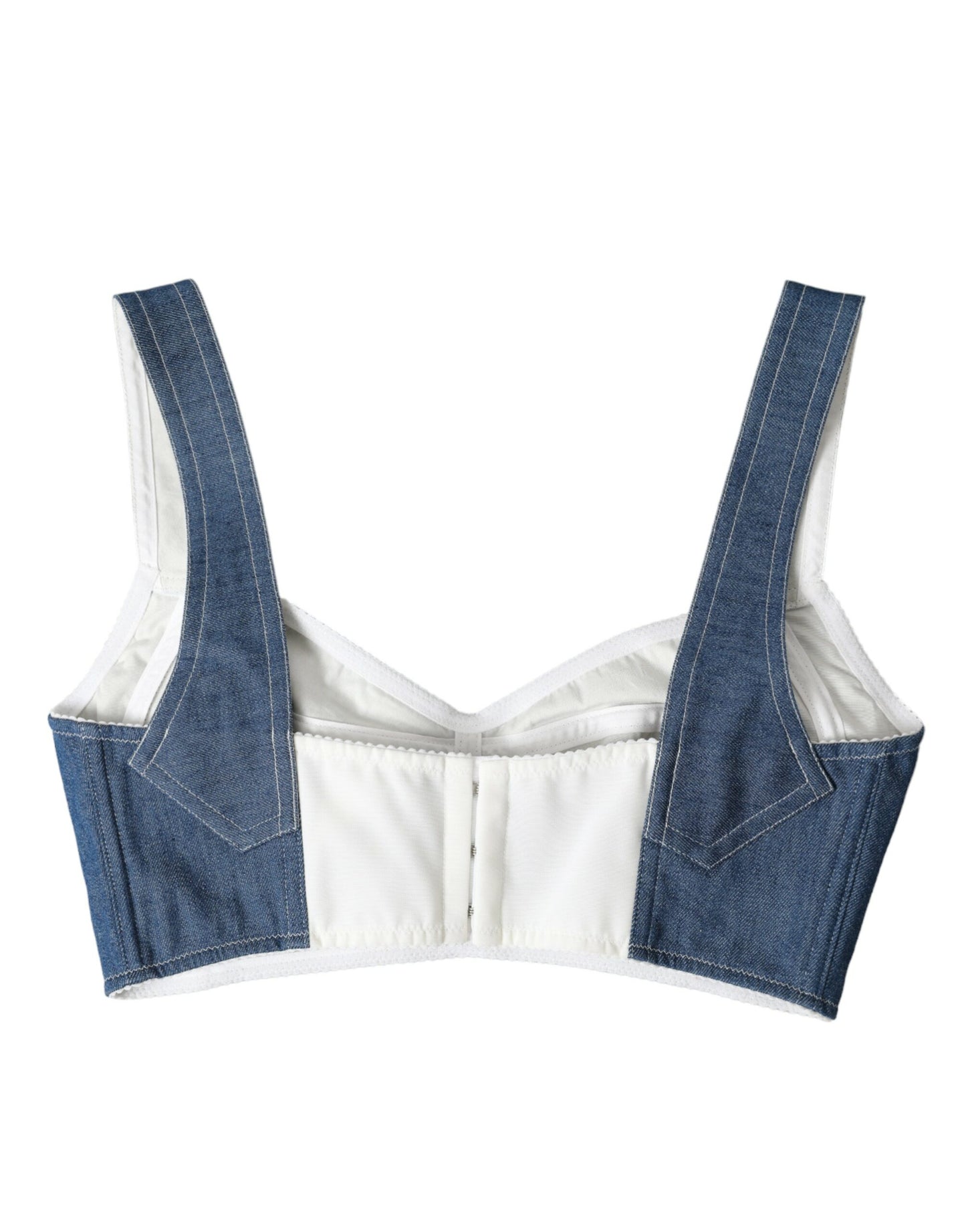 Blue Sleeveless Bustier Crop Cotton Denim Top