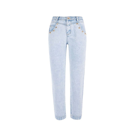 Blue Cotton Women High-Waisted Jean