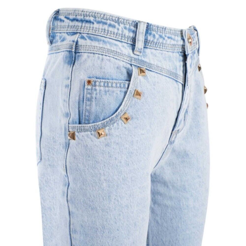 Blue Cotton Women High-Waisted Jean