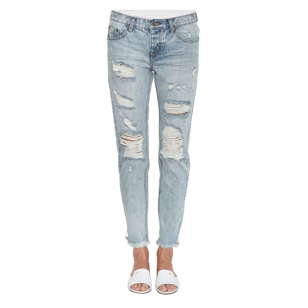Washed Blue Cotton Women's Jeans