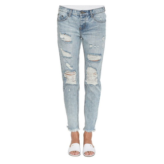 Washed Blue Cotton Women's Jeans