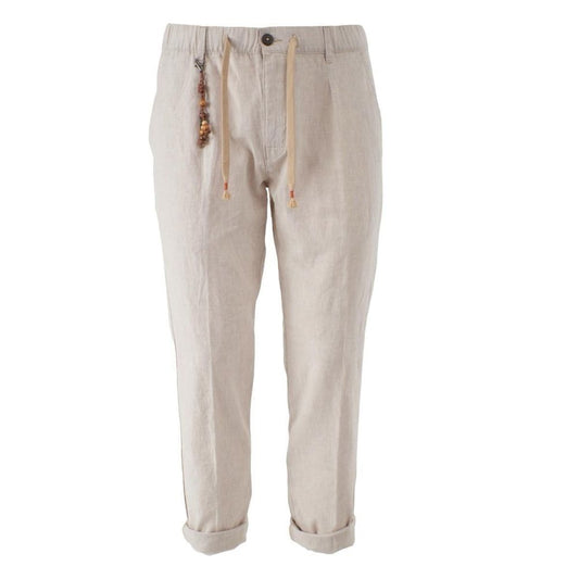 Beige Linen Men Trouser