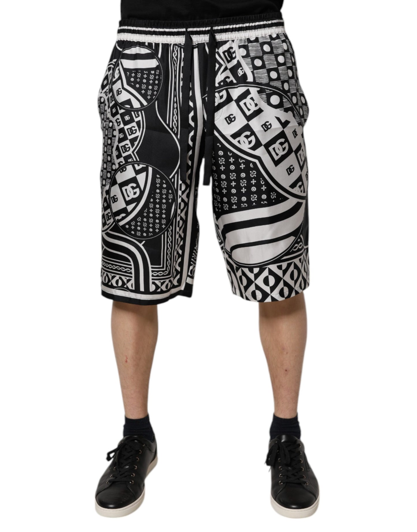 Black White Bandana Silk Men Bermuda Shorts