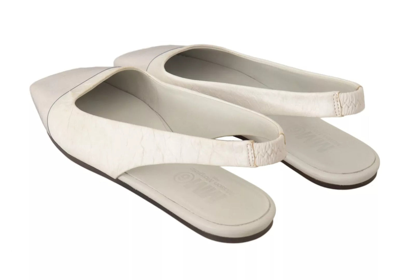 White Leather Slingback Slip On Flats Shoes