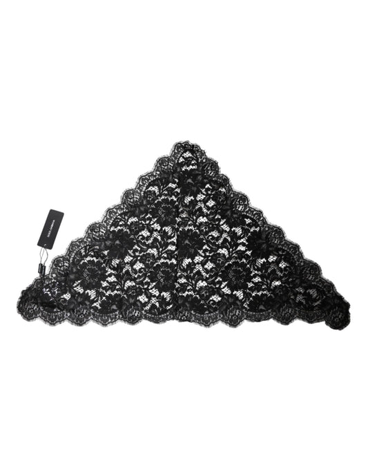 Black Floral Lace Cotton Triangle Foulard Scarf