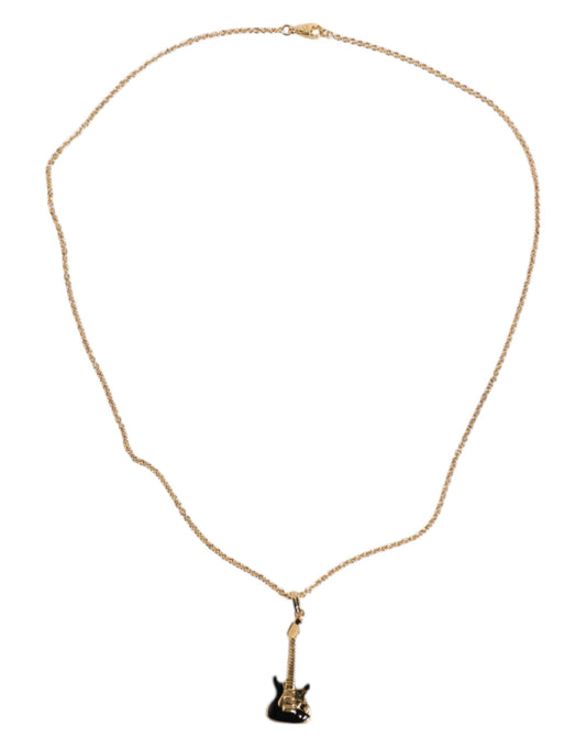 Gold Tone Chain Brass Crystal Guitar Pendant Necklace
