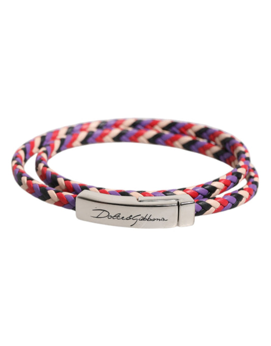 Multicolor Braided Woven Leather DG Logo Engraved Bracelet