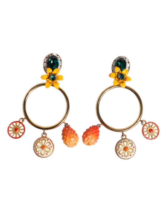 Multicolor Round Crystal Clip Dangling Jewelry Earrings