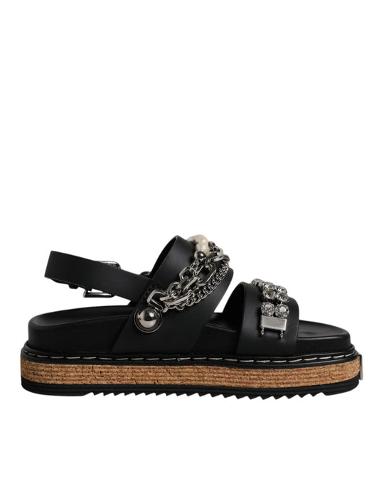 Black Crystal Embellish Strap Sandals Shoes