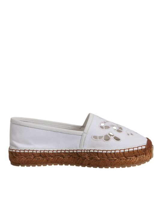 White Logo Eyelet Slip On Espadrilles Shoes