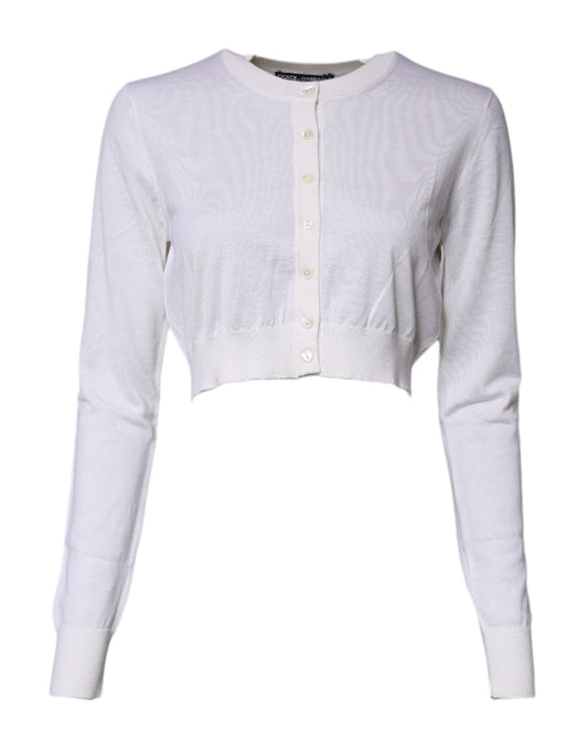 Cream Cashmere Knit Cropped Cardigan Sweater