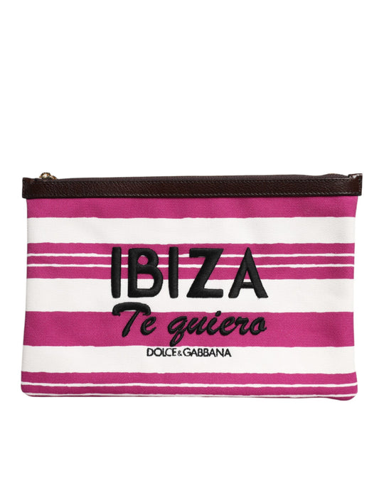 Pink White Stripes Printed Clutch Pouch Bag