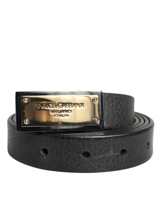 Black Leather Gold Metal Buckle Classic Belt