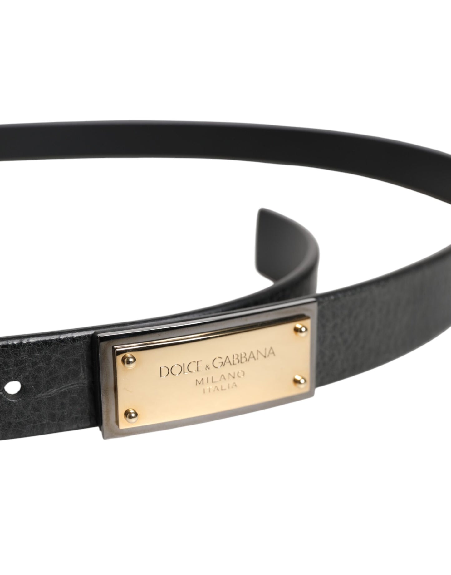 Black Leather Gold Metal Buckle Classic Belt