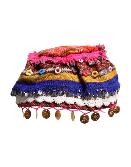 Multicolor Floral Sequin Knitted Embellished Hat