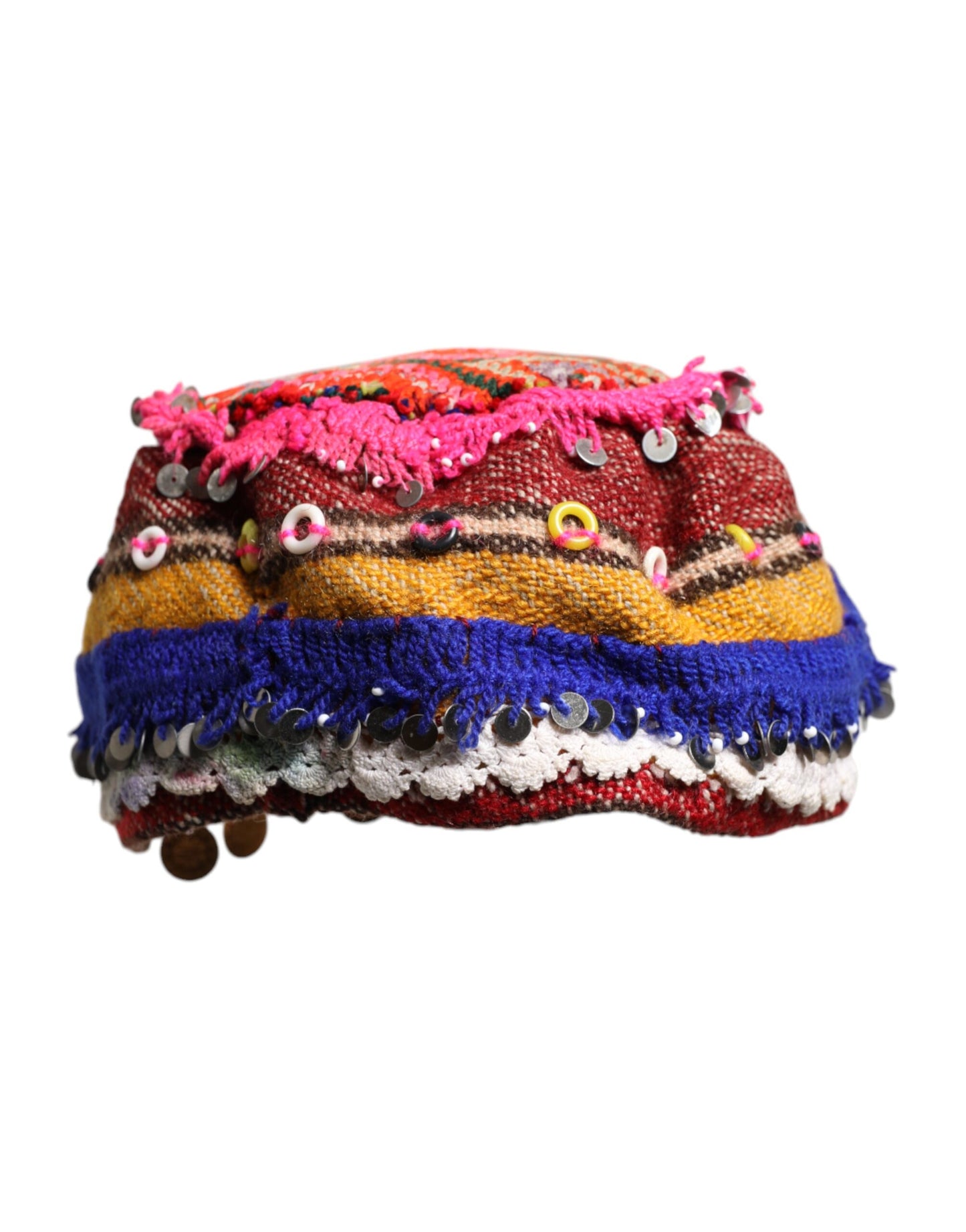 Multicolor Floral Sequin Knitted Embellished Hat