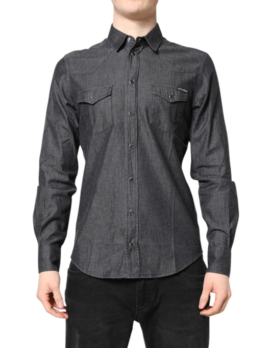 Gray Cotton Long Sleeves Casual Shirt