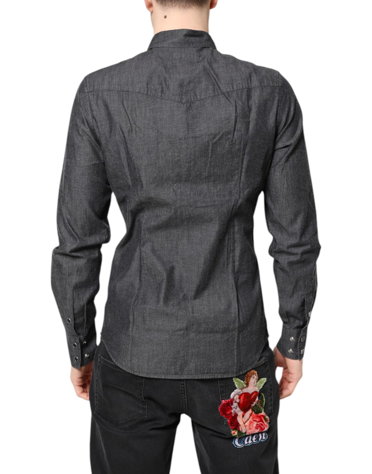 Gray Cotton Long Sleeves Casual Shirt